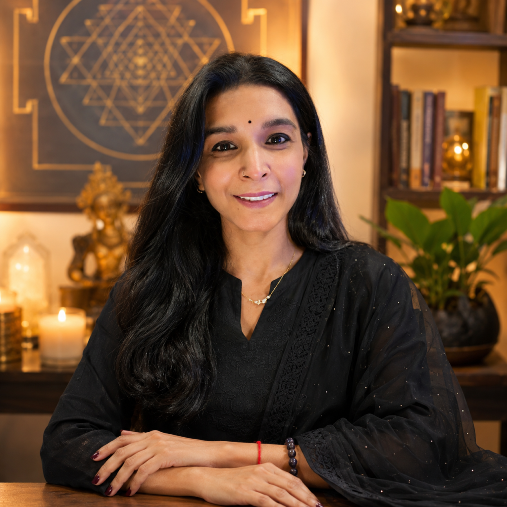 Khyati Vaghela, Main Mentor and Co-Founder of Cosmic Shaastra, Tarot Reader, Astrologer, Vastu Expert, Educator, and Spiritual Guide.